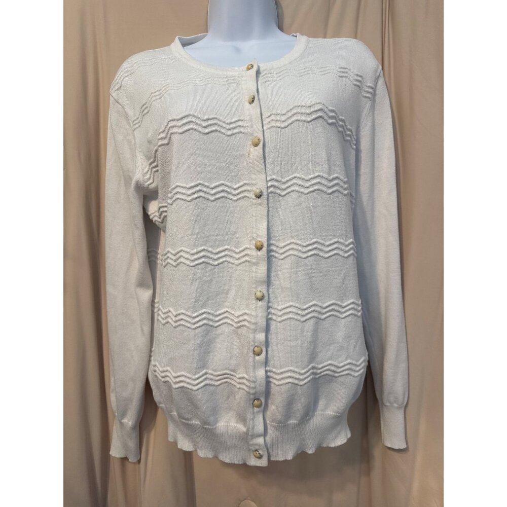 Eclectic White Cardigan Pearl/Silver Buttons Size Med